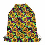 Purple Trippy Sunflower Pattern Print Drawstring Bag