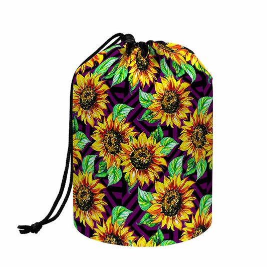 Purple Trippy Sunflower Pattern Print Drawstring Makeup Bag