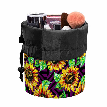 Purple Trippy Sunflower Pattern Print Drawstring Makeup Bag