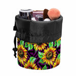 Purple Trippy Sunflower Pattern Print Drawstring Makeup Bag