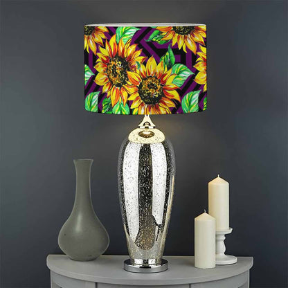 Purple Trippy Sunflower Pattern Print Drum Lamp Shade