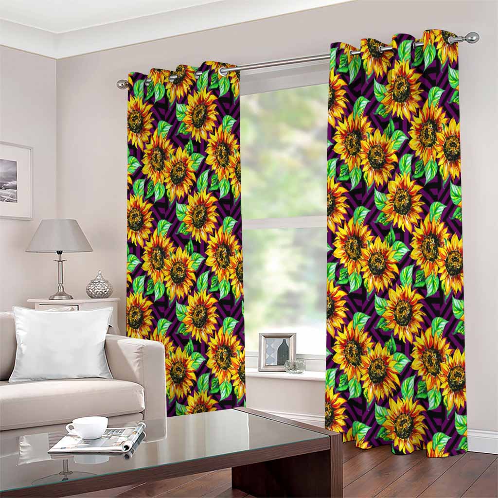 Purple Trippy Sunflower Pattern Print Extra Wide Grommet Curtains
