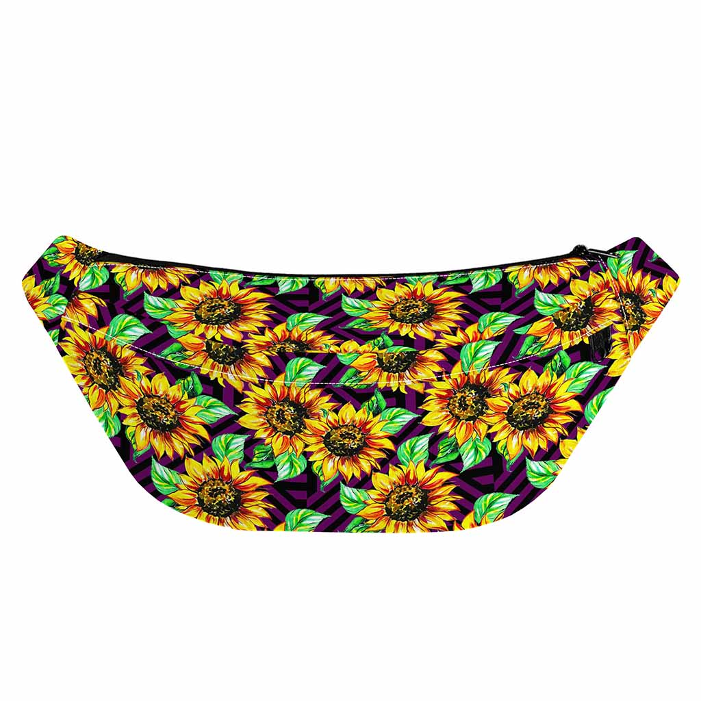 Purple Trippy Sunflower Pattern Print Fanny Pack