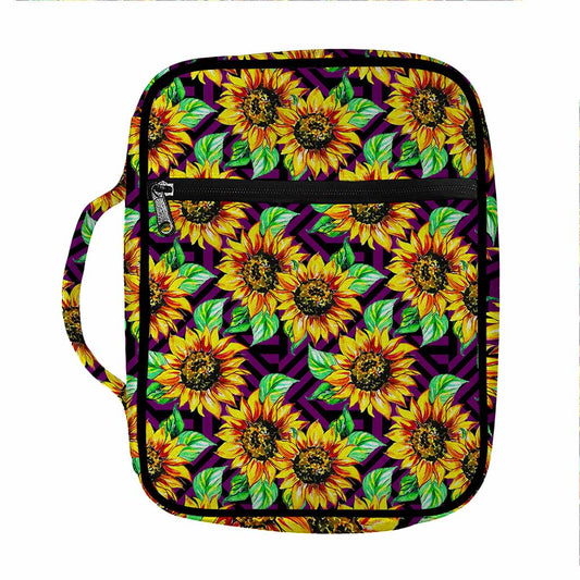 Purple Trippy Sunflower Pattern Print Front Pocket Bible Bag
