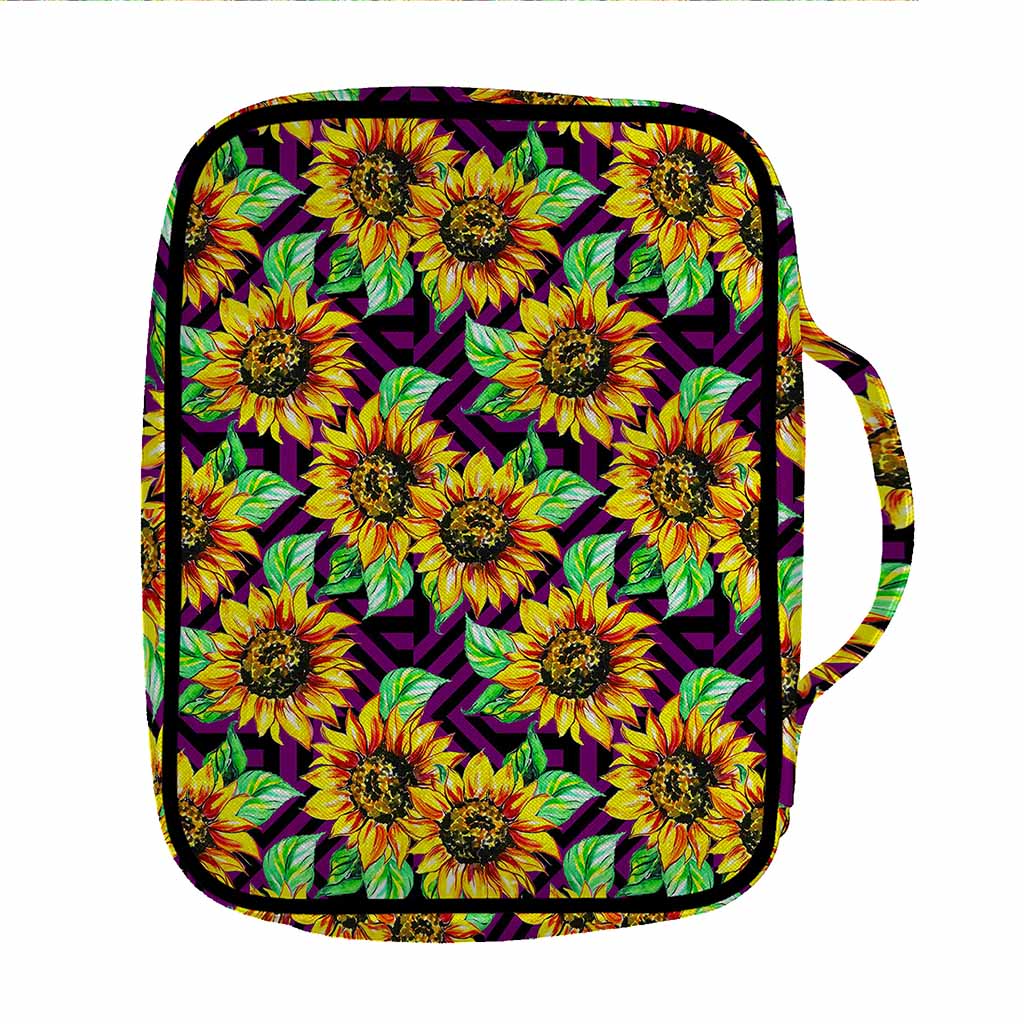 Purple Trippy Sunflower Pattern Print Front Pocket Bible Bag