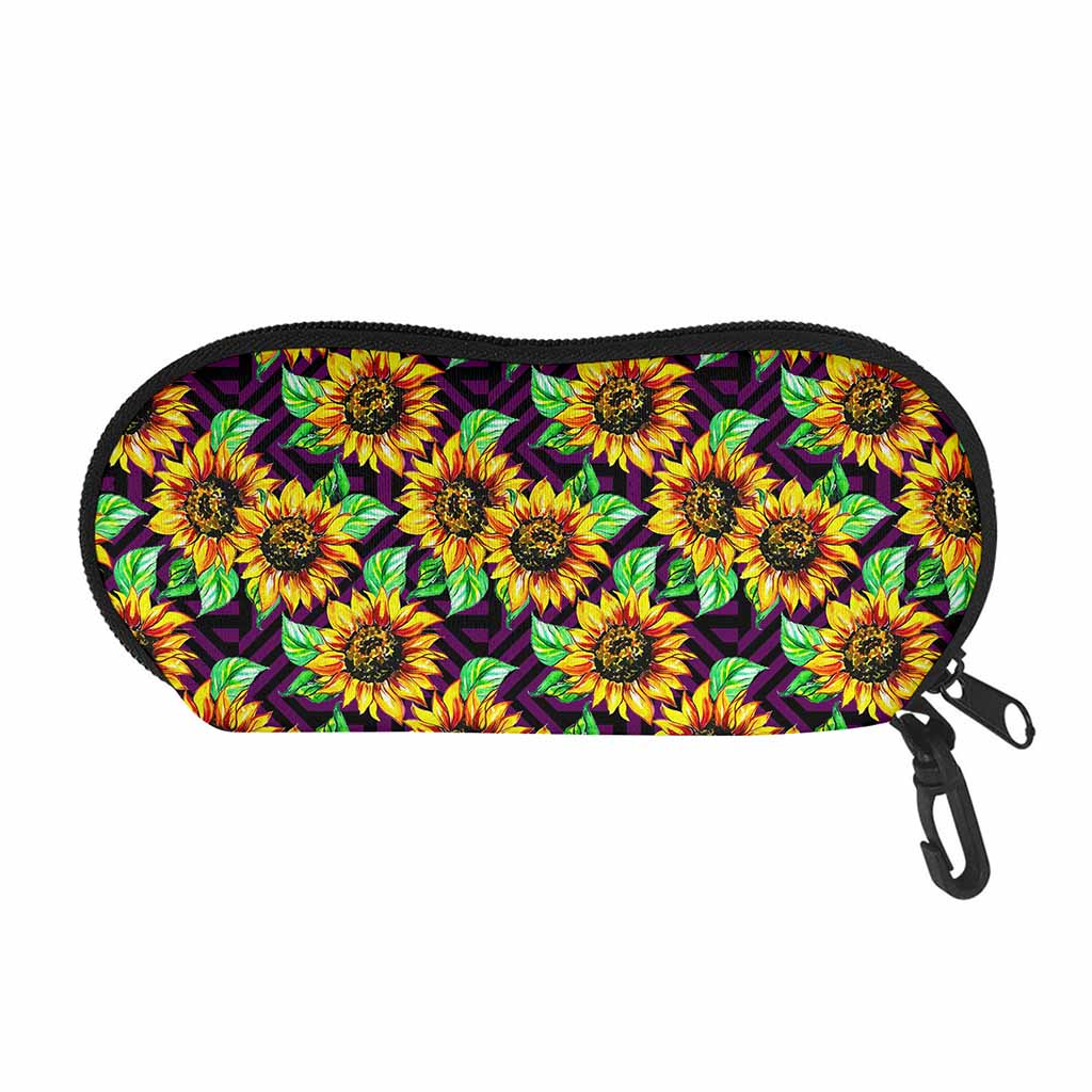 Purple Trippy Sunflower Pattern Print Glasses Case