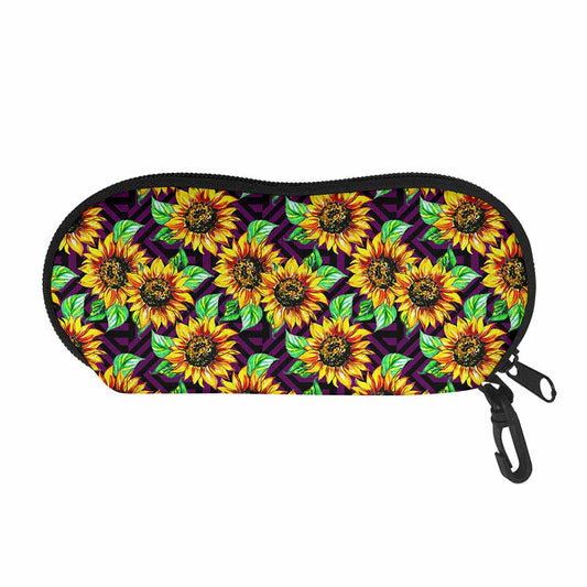 Purple Trippy Sunflower Pattern Print Glasses Case