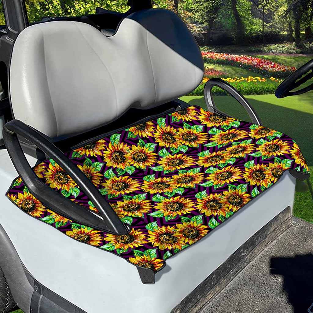 Purple Trippy Sunflower Pattern Print Golf Cart Seat Cover