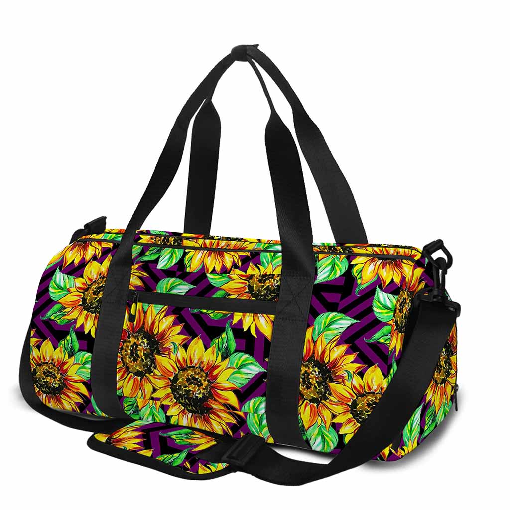 Purple Trippy Sunflower Pattern Print Gym Bag