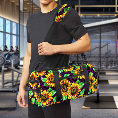 Purple Trippy Sunflower Pattern Print Gym Bag