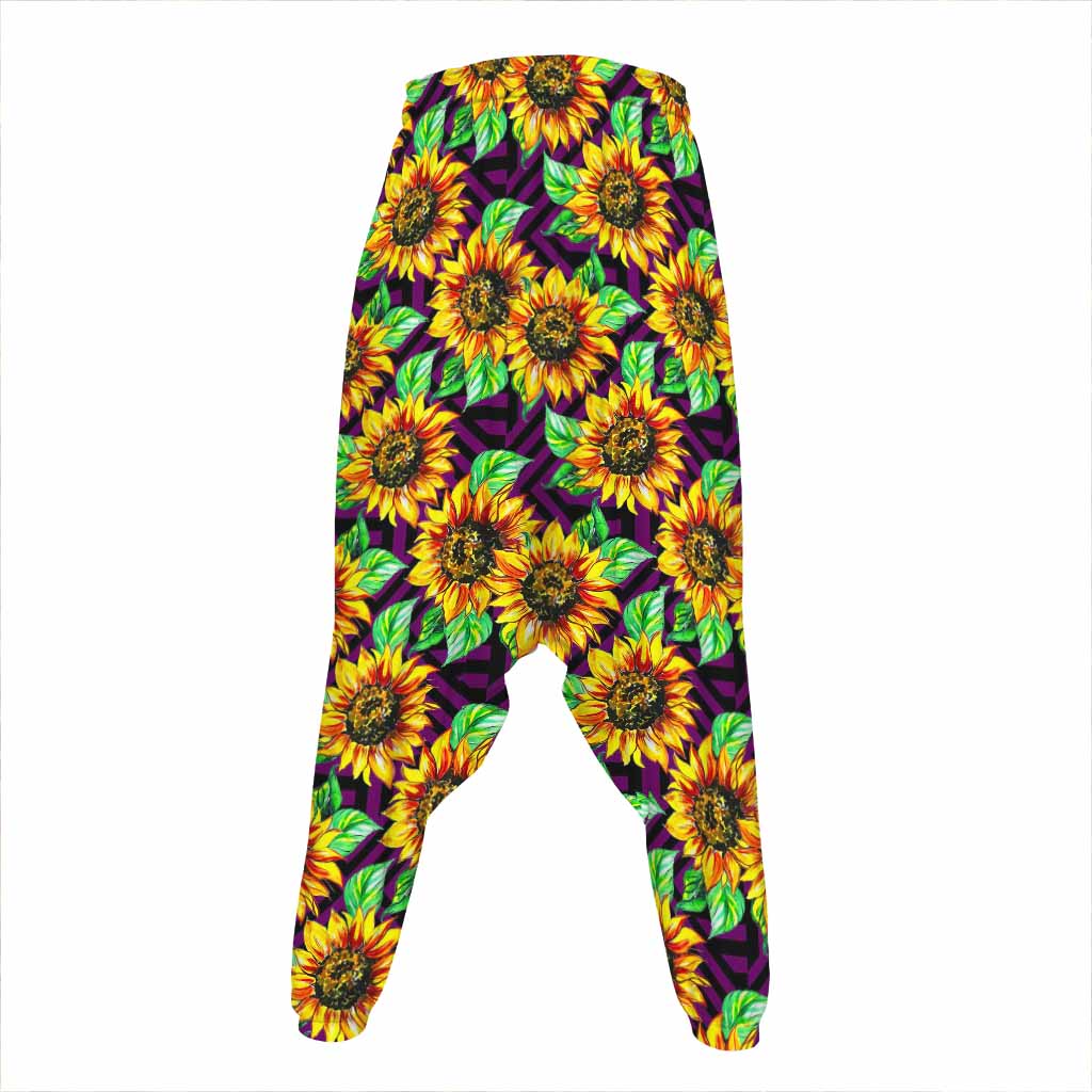 Purple Trippy Sunflower Pattern Print Hammer Pants