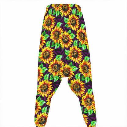 Purple Trippy Sunflower Pattern Print Hammer Pants