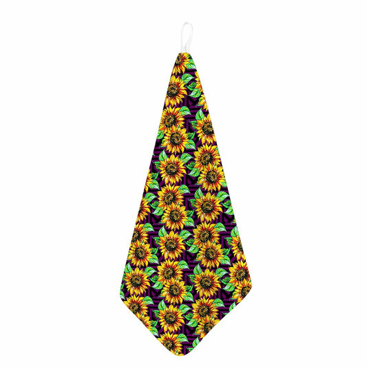 Purple Trippy Sunflower Pattern Print Hand Towel