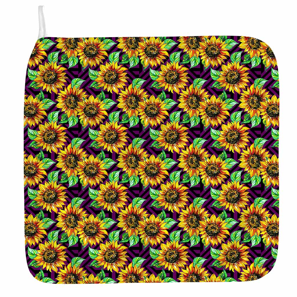 Purple Trippy Sunflower Pattern Print Hand Towel
