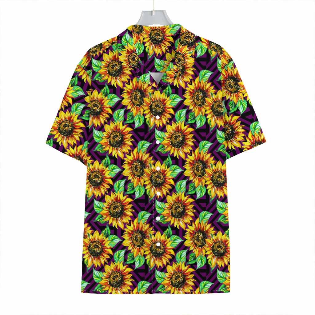 Purple Trippy Sunflower Pattern Print Hawaiian Shirt