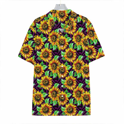 Purple Trippy Sunflower Pattern Print Hawaiian Shirt