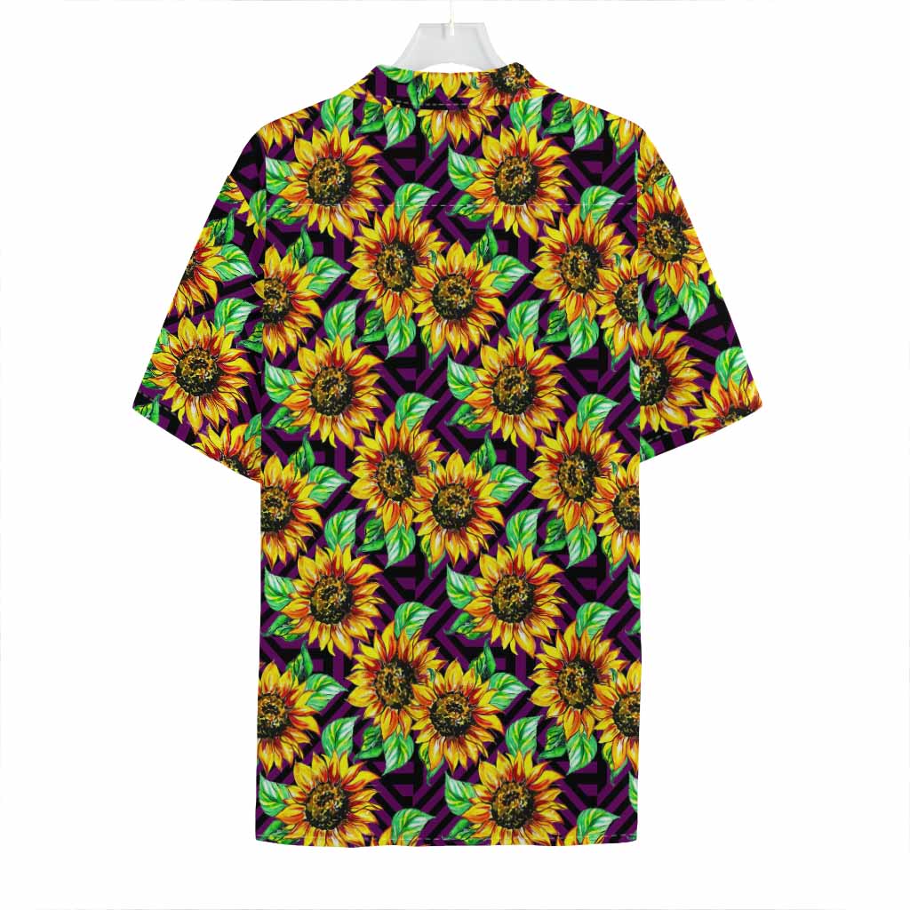 Purple Trippy Sunflower Pattern Print Hawaiian Shirt