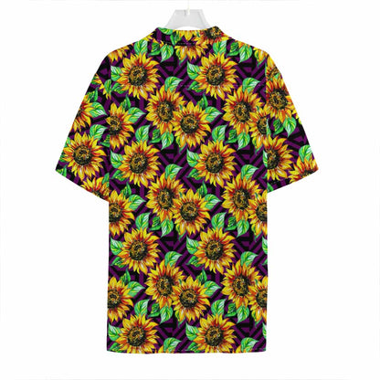 Purple Trippy Sunflower Pattern Print Hawaiian Shirt