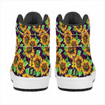 Purple Trippy Sunflower Pattern Print High Top Leather Sneakers