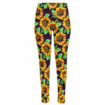 Purple Trippy Sunflower Pattern Print High-Waisted Pocket Leggings
