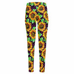 Purple Trippy Sunflower Pattern Print High-Waisted Pocket Leggings
