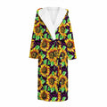 Purple Trippy Sunflower Pattern Print Hooded Bathrobe