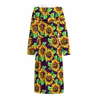 Purple Trippy Sunflower Pattern Print Hooded Bathrobe