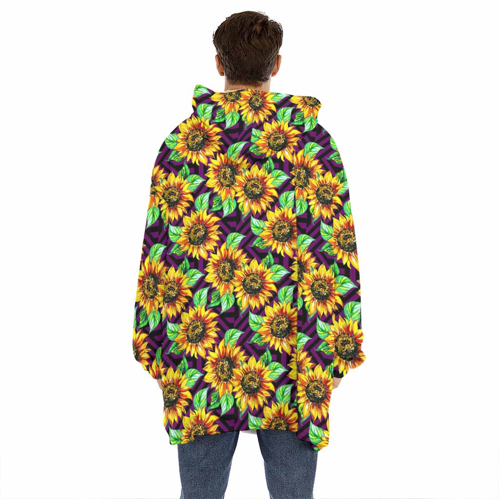 Purple Trippy Sunflower Pattern Print Hoodie Blanket