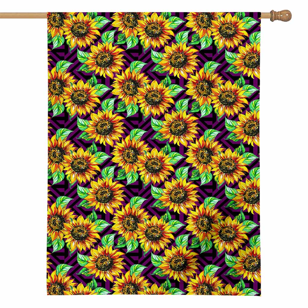 Purple Trippy Sunflower Pattern Print House Flag