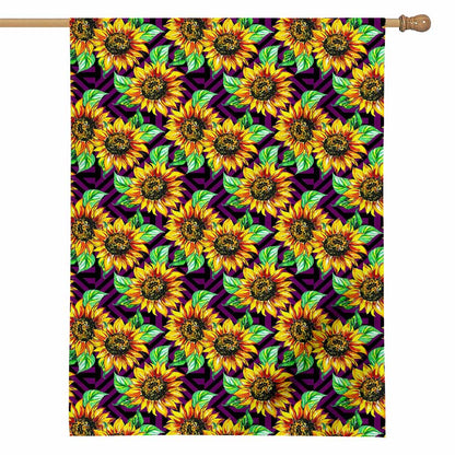 Purple Trippy Sunflower Pattern Print House Flag