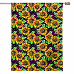 Purple Trippy Sunflower Pattern Print House Flag