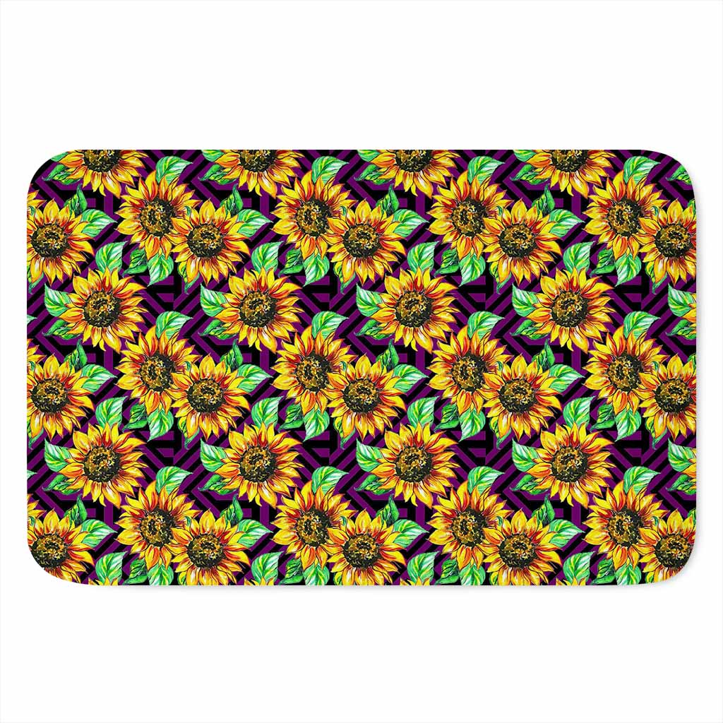 Purple Trippy Sunflower Pattern Print Indoor Door Mat