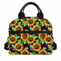 Purple Trippy Sunflower Pattern Print Insulated Lunch Bag