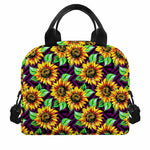Purple Trippy Sunflower Pattern Print Insulated Lunch Bag