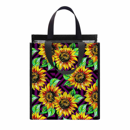 Purple Trippy Sunflower Pattern Print Insulated Lunch Tote
