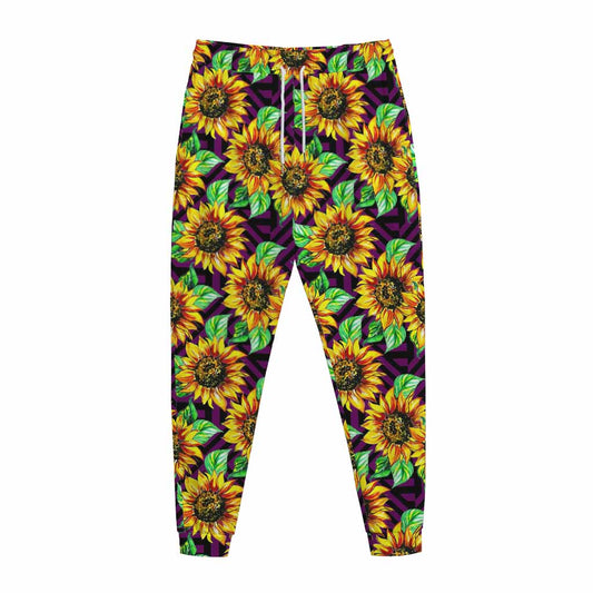 Purple Trippy Sunflower Pattern Print Jogger Pants