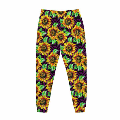 Purple Trippy Sunflower Pattern Print Jogger Pants