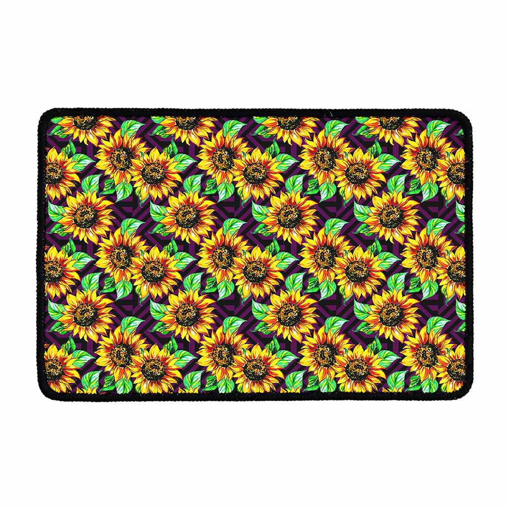 Purple Trippy Sunflower Pattern Print Kitchen Mat