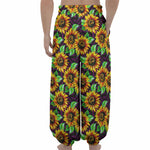 Purple Trippy Sunflower Pattern Print Lantern Pants