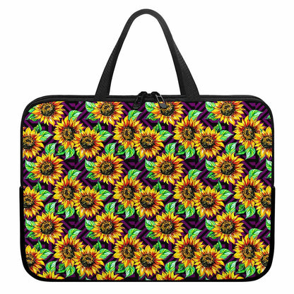 Purple Trippy Sunflower Pattern Print Laptop Sleeve With Handle