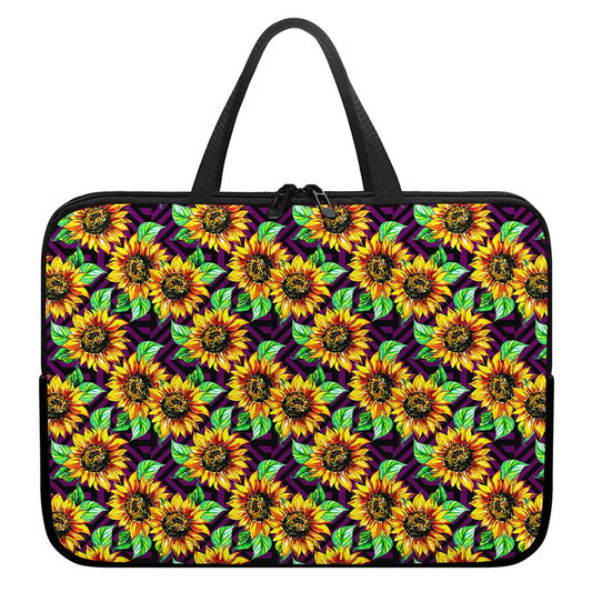 Purple Trippy Sunflower Pattern Print Laptop Sleeve With Handle