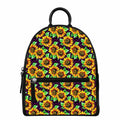 Purple Trippy Sunflower Pattern Print Leather Backpack
