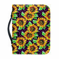 Purple Trippy Sunflower Pattern Print Leather Bible Cover
