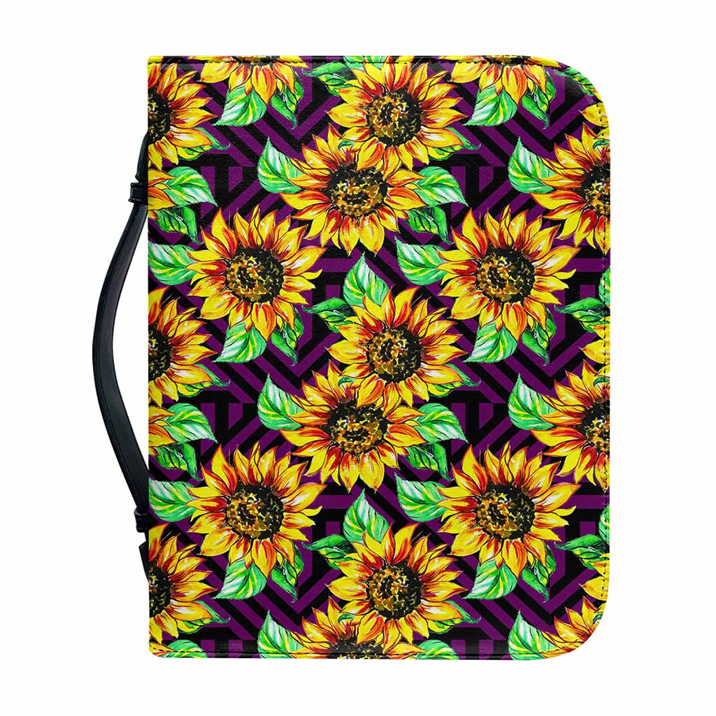 Purple Trippy Sunflower Pattern Print Leather Bible Cover
