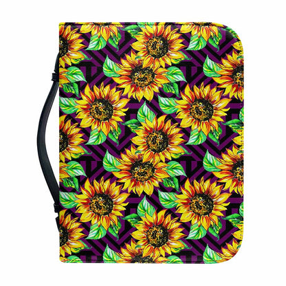 Purple Trippy Sunflower Pattern Print Leather Bible Cover