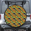 Purple Trippy Sunflower Pattern Print Leather Spare Tire Cover