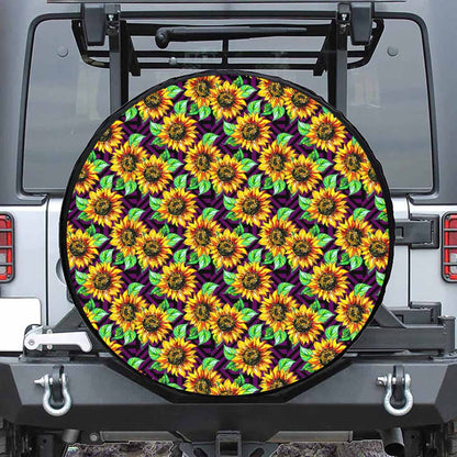 Purple Trippy Sunflower Pattern Print Leather Spare Tire Cover