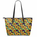 Purple Trippy Sunflower Pattern Print Leather Tote Bag With Zipper