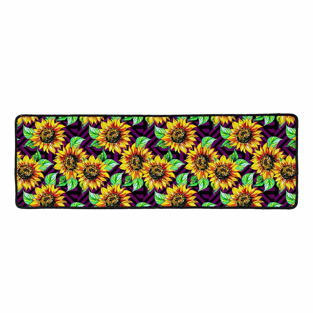 Purple Trippy Sunflower Pattern Print Long Kitchen Mat