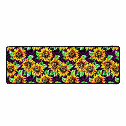 Purple Trippy Sunflower Pattern Print Long Kitchen Mat